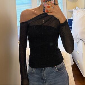 Abercrombie & Fitch Black Sheer Off-Shoulder Blouse